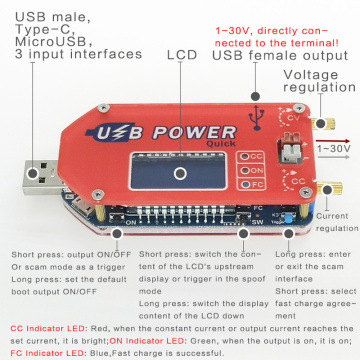 DP3A Digital display USB adjustable power module DC 1-30V 15W QC 2.0 3.0 FCP Quick charge 12v 24v laboratory power supply