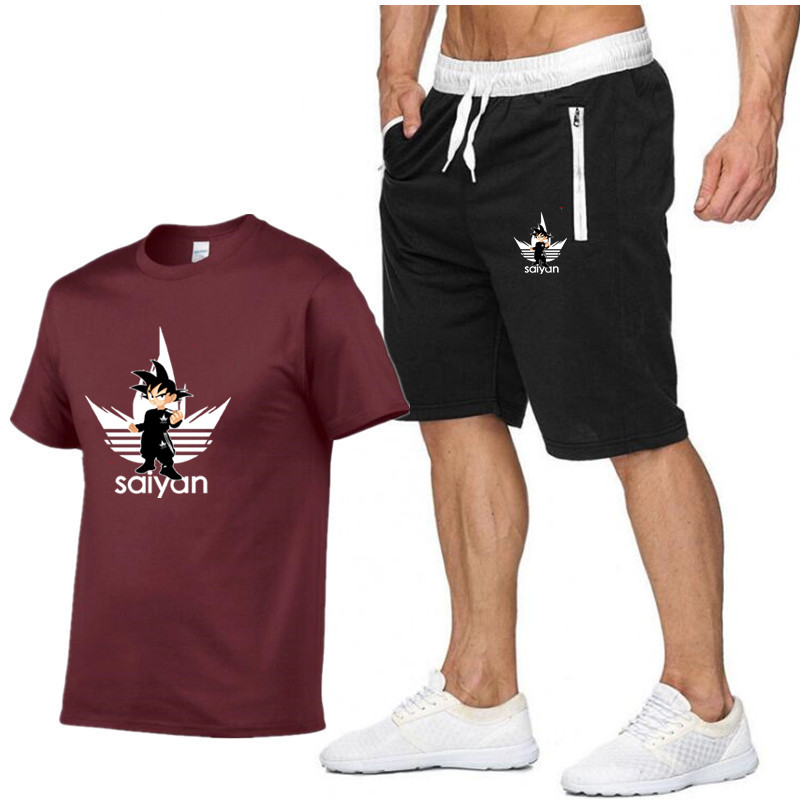 Fitness Summer Print Men Shorts+T shirt Men's Suit 2020 new Pocket zip set 2 Pieces men Sets Male Men Clothing Sportswear Set