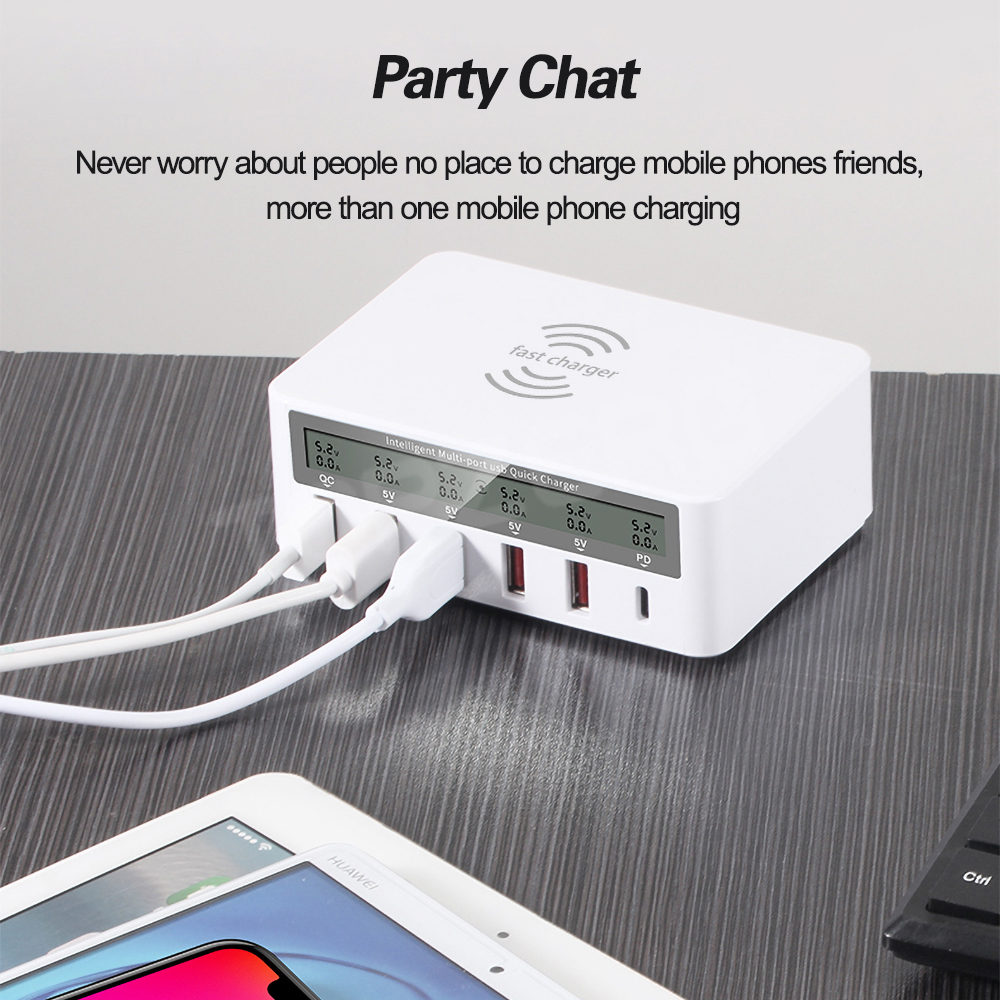6 Port 100W PD Fast Charger 10W Wireless Charger USB C Type C Quick charge 3.0 Phone Wireless Charging Station For iphone xiaomi