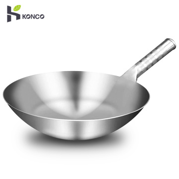 Konco Stainless Steel Stir-Fry Pan Saute Pan Chinese Handmade Wok High Quality Cooking Pan Traditional Non Stick Rusting Gas Wok