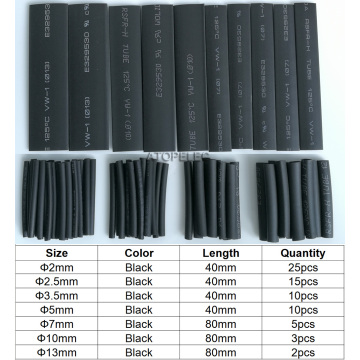 70pcs Polyolefin 2:1 Heat Shrink Tubing Assorted Insulation Shrinkable Cable Sleeve Black Combo Wrap Wires DIY Kit Set