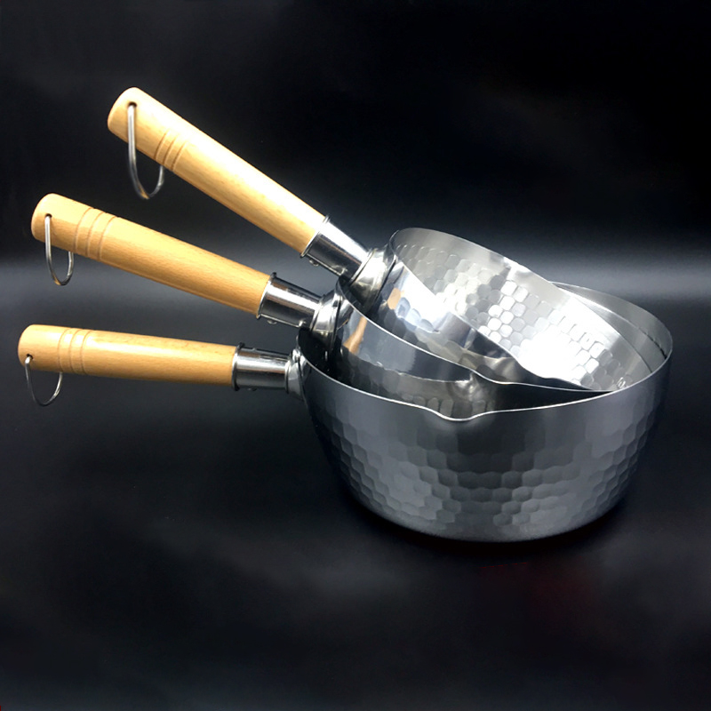 Practical Cooking Pot Soup Stock Pot Japanese Pan Snow Noodle Porridge Food Pot Milk Heating Pan Wood Handle Pot Cookware