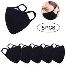 5Pcs Reusable Cotton Comfy Breathable Safety Air Fog Respirator Masks Halloween Cosplay Protection Mask For Face Black Fashion