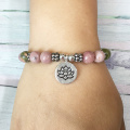 Ruberthen On Sale New Design Women`s Yogi Bracelet Natural 8 mm Rhodonite Unakite Lotus Charm Bracelet Rose Quart z Jewelry