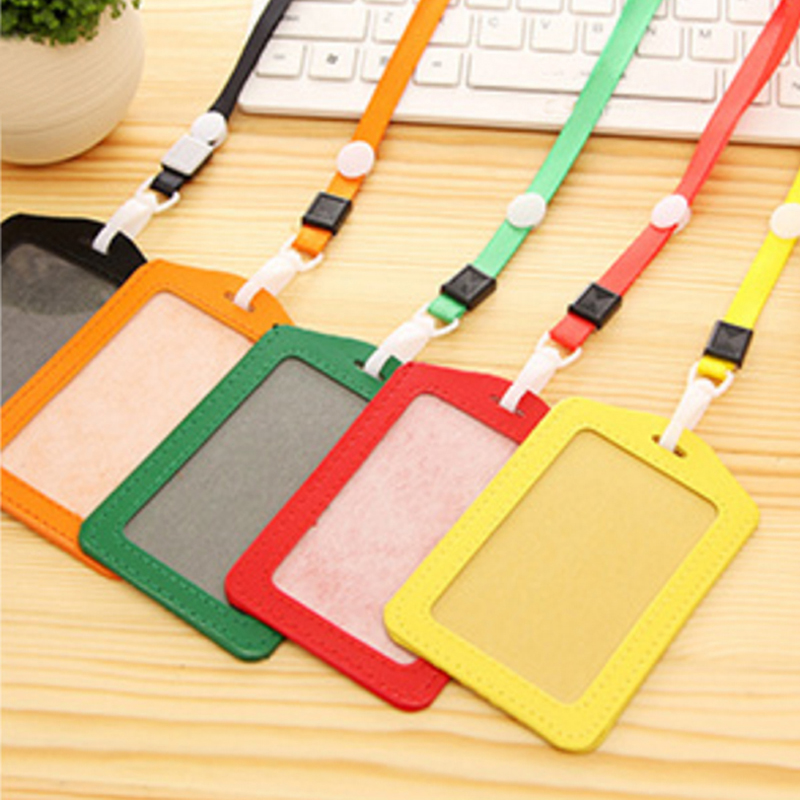 20pcs ID Badge Holder PU ID Card Accessories Holder Credit Card Bus Card Case Stationery School supplies With Lanyard