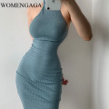 WOMENGAGA Strapless Hanging Neck Slim Dress Women's Stretch Bag Hip Dresses Sexy Nightclub European And American Clothing L0TL