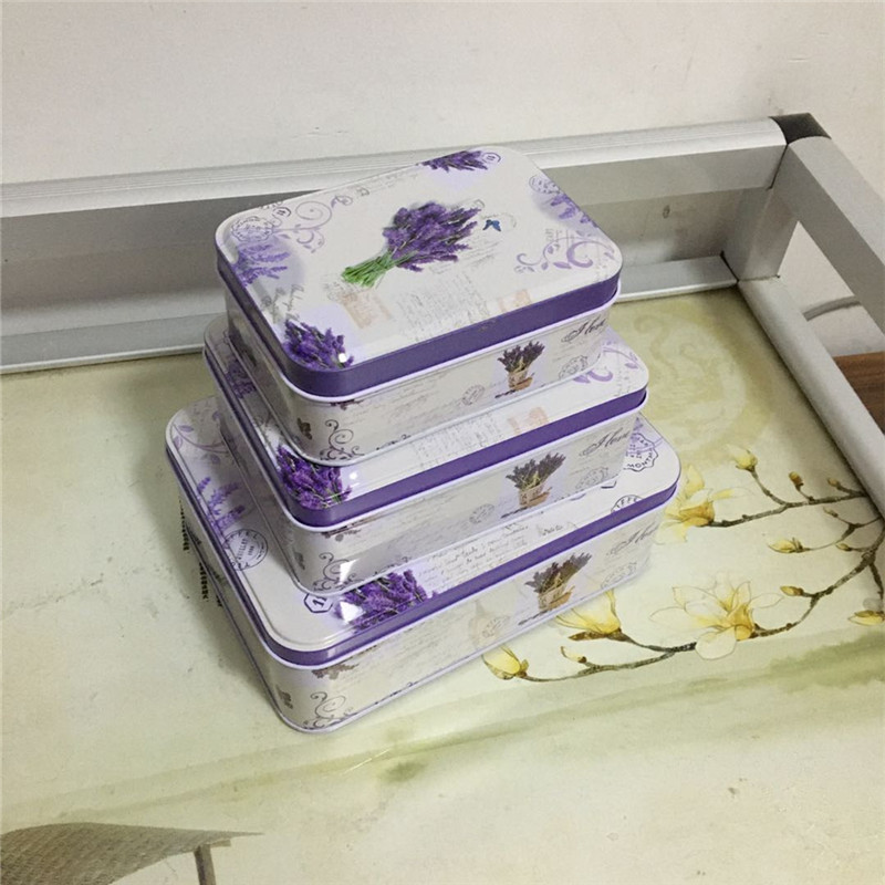 3 Pcs/Set Squate Metal Box Lavender Cookies Chocoleta Candy Packaging Home Storage Decor Drawer Organizer Gift Box