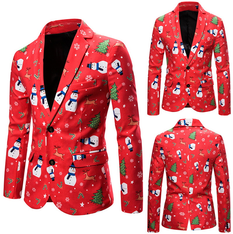 Adisputent Print Suit Christmas Pattern Mens Blazer Jacket Flat Barge Collar Mens Fashionmen's Gothic fashion Party Blazer