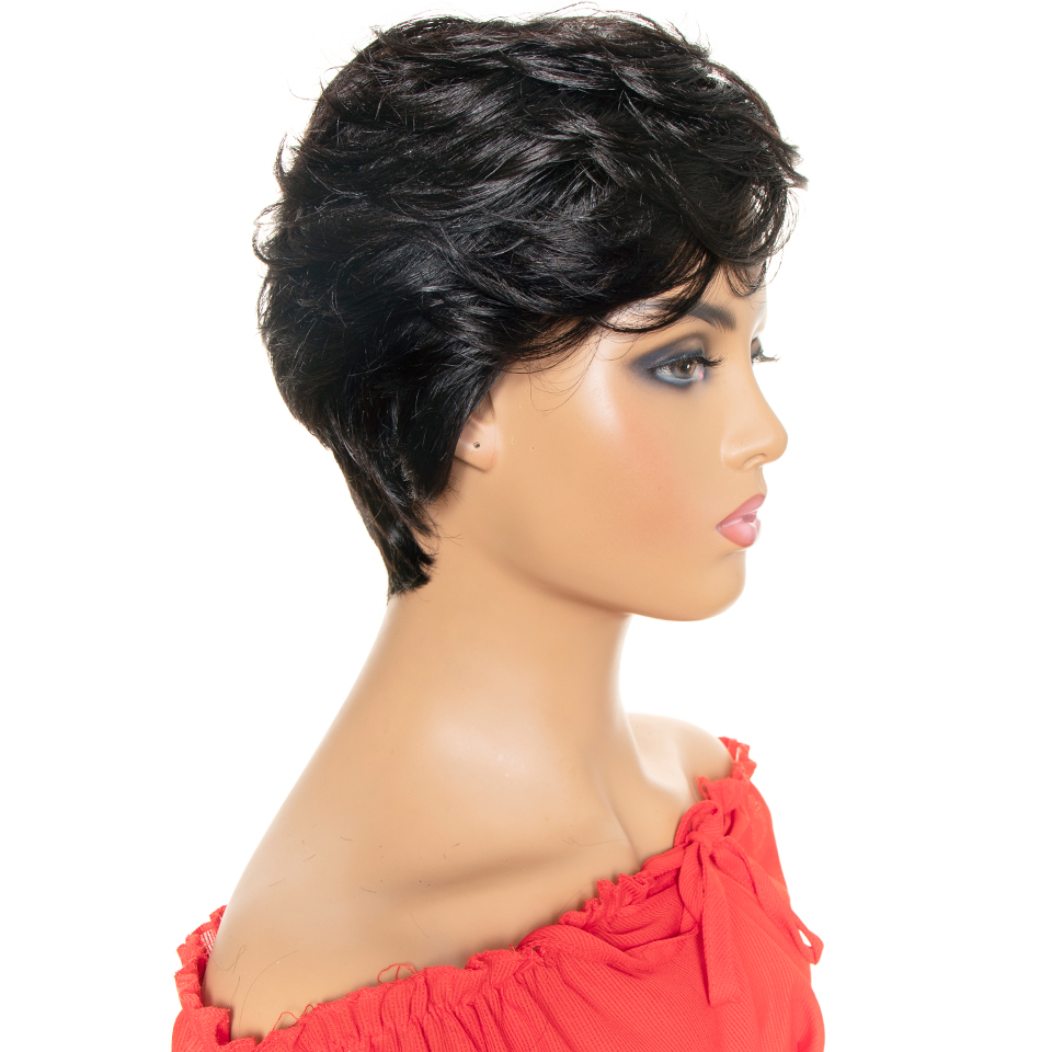 Short Pixie Cut Human Hair Wigs With Bangs For Women Machine Made Wig 100% Remy Human Hair Extension Wig Brazilian Hair
