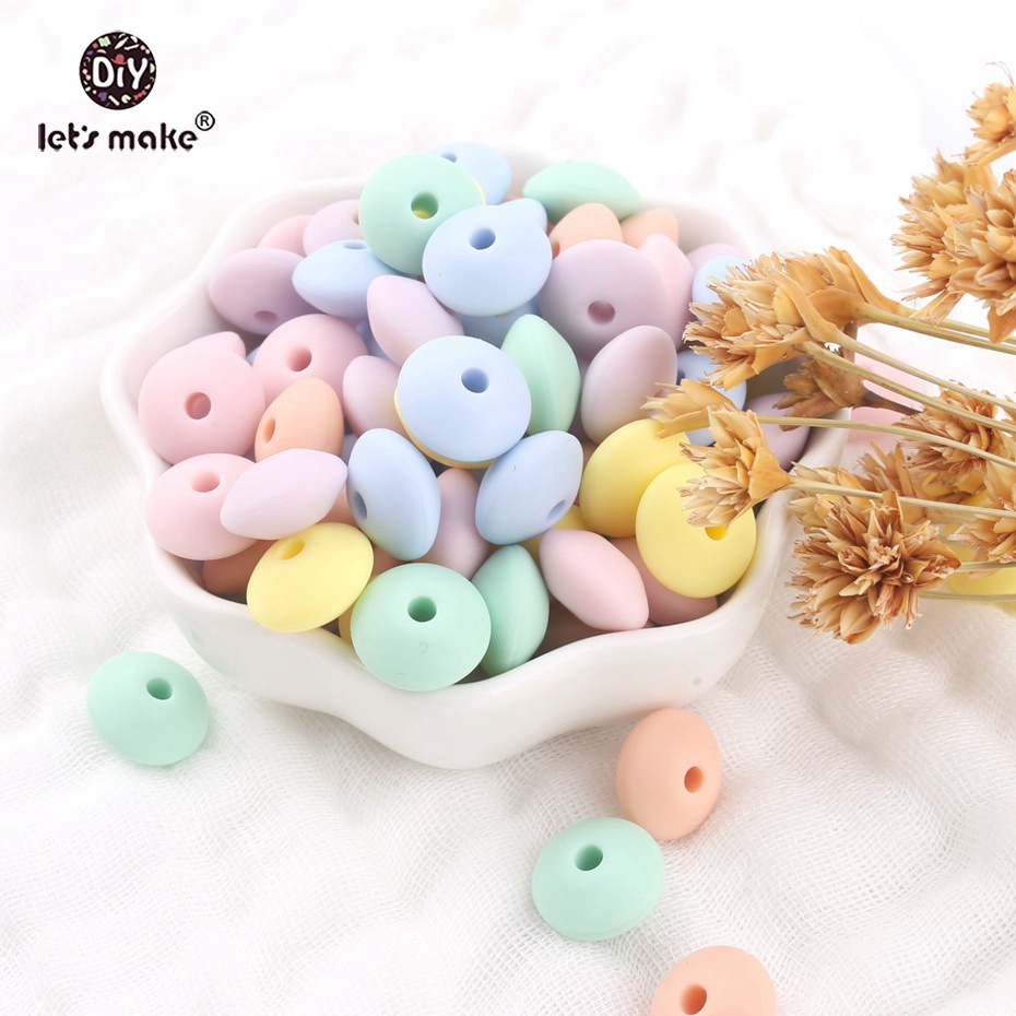 Let's Make 40pc 12mm Food Grade Silicone Beads Abacus Lentil Bead Silicone Teether Toy Diy Chew Saucer Loose Beads Baby Teether