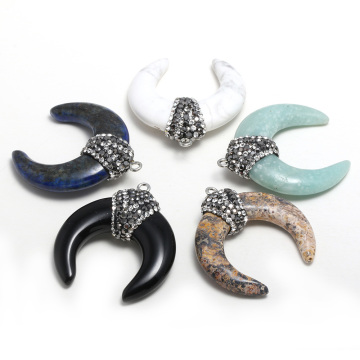 Natural Horn-shaped Semi-precious Stones 35x40mm Pendants Charms for Jewelry Making DIY Necklace Earrings