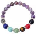 Natural Genuine Gemstone Chakra Stretch Bracelet 6mm Beads Sterling Silver Spacers Men/Women Small Medium Large Sizes