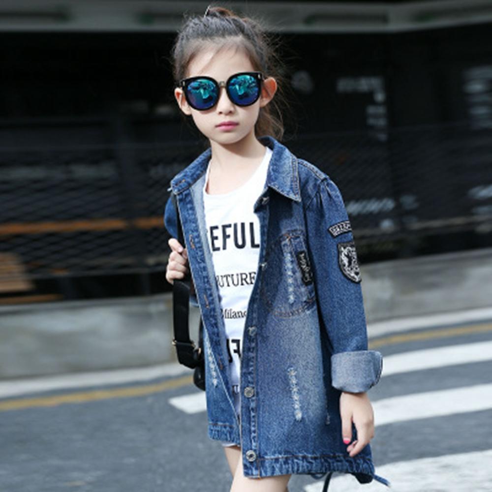 Girls jackets kids cowboy style sequins outwear 2019 autumn girls long coats children's denim jackets fall jean jacket clothes