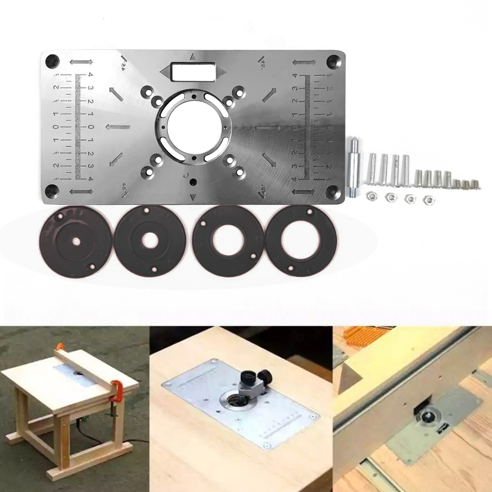Carpinte Router Table Insert Plate Woodworking Benches Aluminium Wood Router Trimmer Models Engraving Machine with 4 Rings Tools