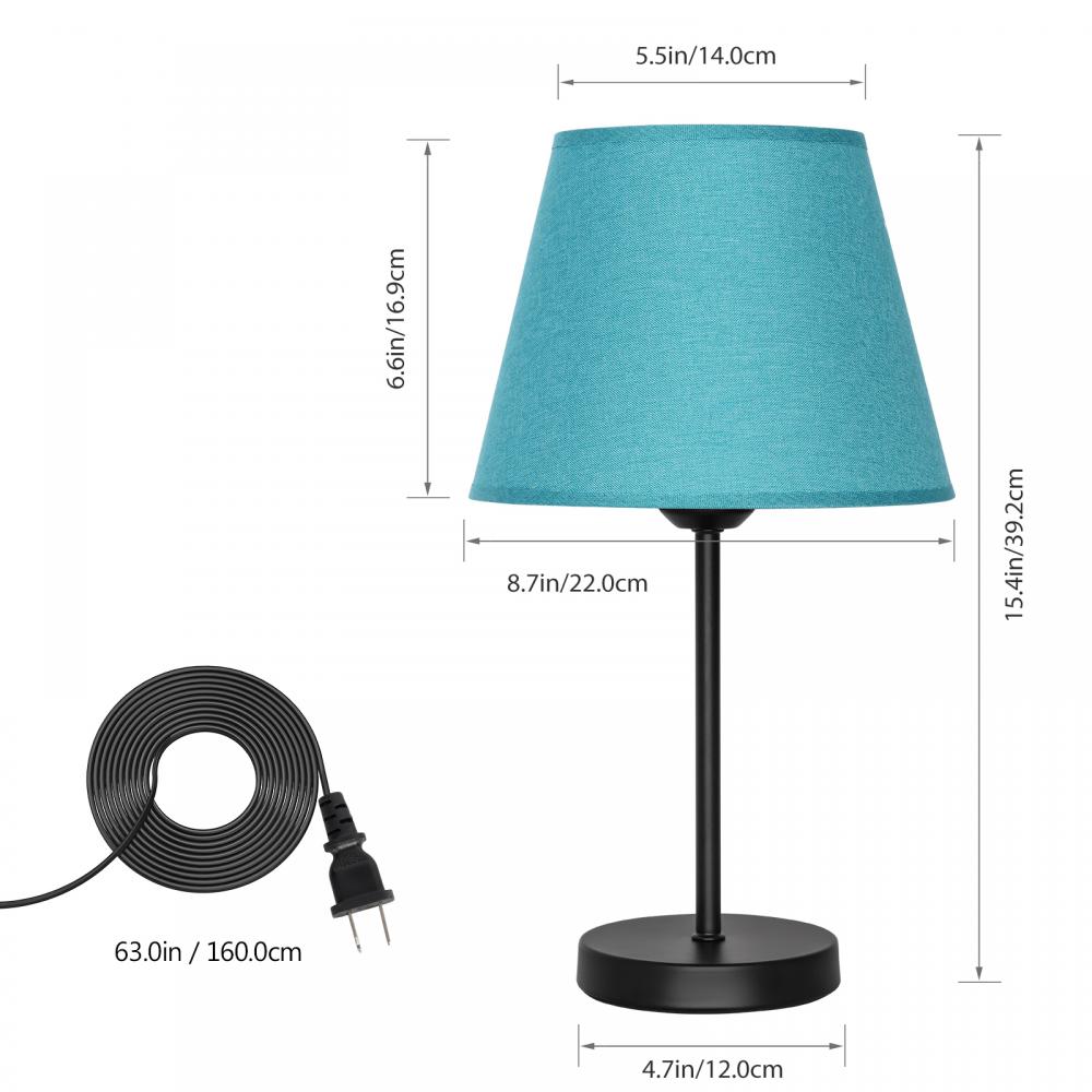 Bedside Desk Lamp with Blue Linen Lampshade