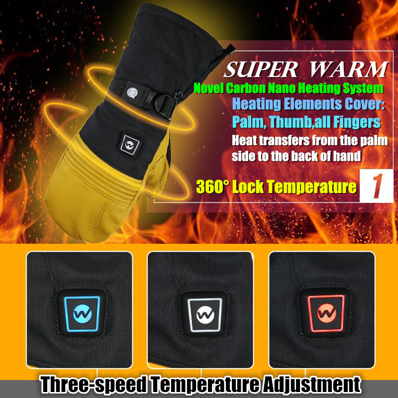 Explorers 4S Electric Heated Mittens Battery Powered Self Heating Touch Screen Waterproof Goatskin Ski Gloves Moto Riding Gloves
