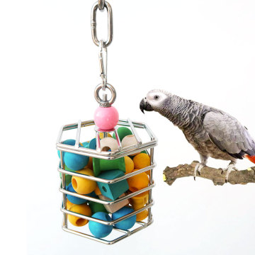 Stainless Steel Parrot Foraging Toy Pet Bird Toy Squirrel Stainless Steel Food Cage Parrot Toy Hanging Chew Toy With Block Insid