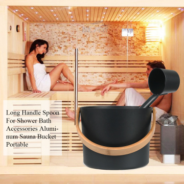 Family Long Handle Spoon Steam Room Portable Bath Accessories Gift For Shower Large Capacity Tool Home Aluminum Sauna Bucket