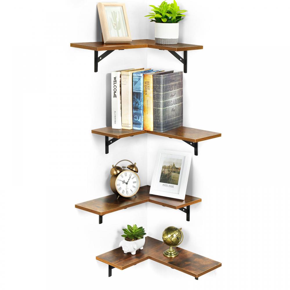 Wooden Wall Mounted Corner Bookshelf Set of 4