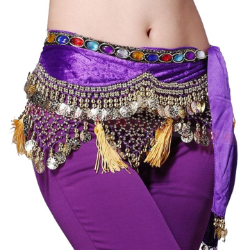 12 Colors Dancewear Training Clothing Hip Scarf 248 Gold Coins Colorful Rhinestone Adjustable Fit Velvet Belt for Belly dancing