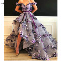 Abendkleider 2019 Purple Flora Lace High Low Prom Dresses Appliques Pretty Long Prom Gowns Off The Shoulder Formal Dresses