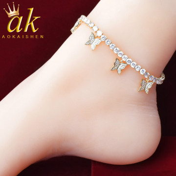 Butterfly Anklet Gold Color Tennis Charms For Women Hip Hop Jewelry