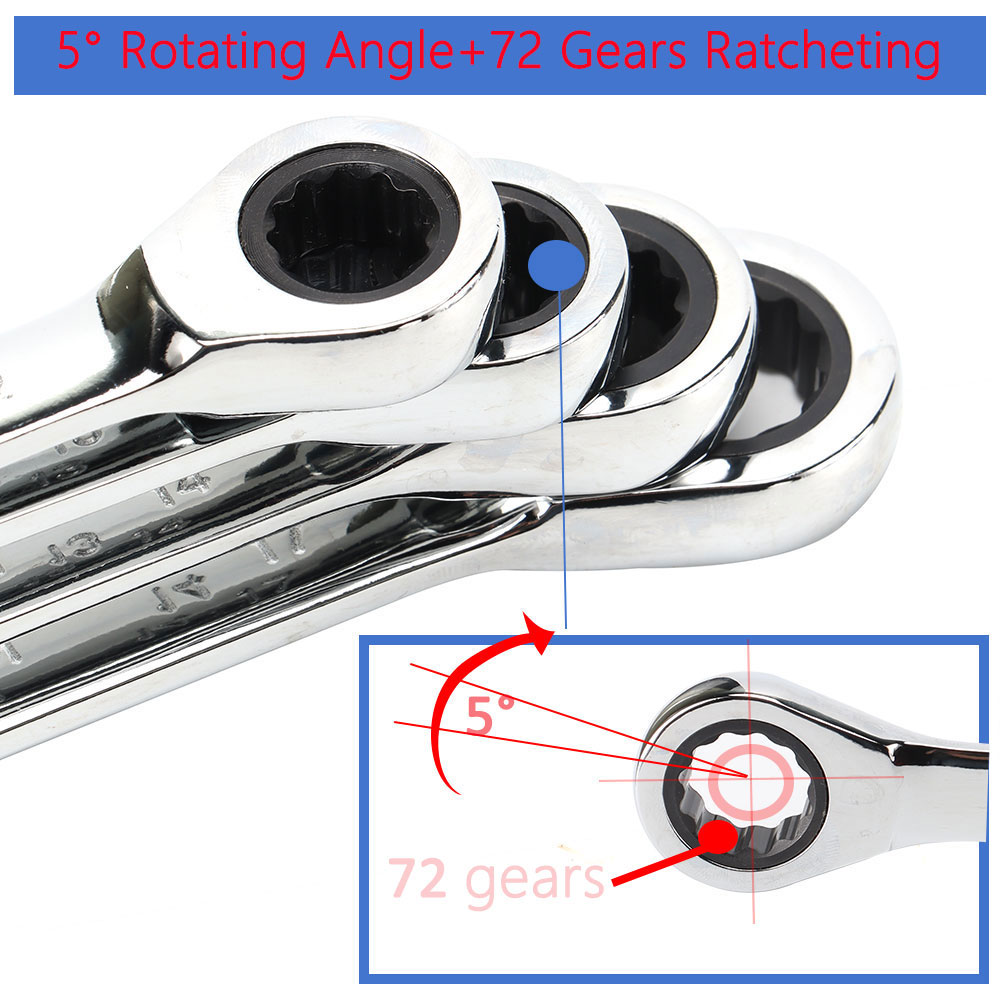 6-32mm Ratchet Wrench Set of Hand Toos 72 Teeth Ratcheting Spanner Mirror Polish High Torque with Storage Pouch