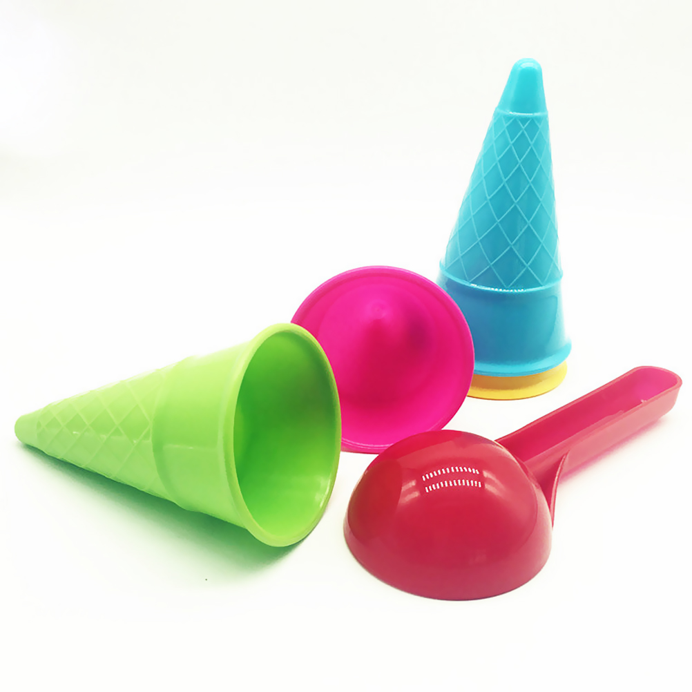 5 Sets Of Cute Ice Cream Cone Spoon Children'S Beach Toys Summer Outdoor Beach Digging Sand Play Sand Tool Net Bag Toy Gift