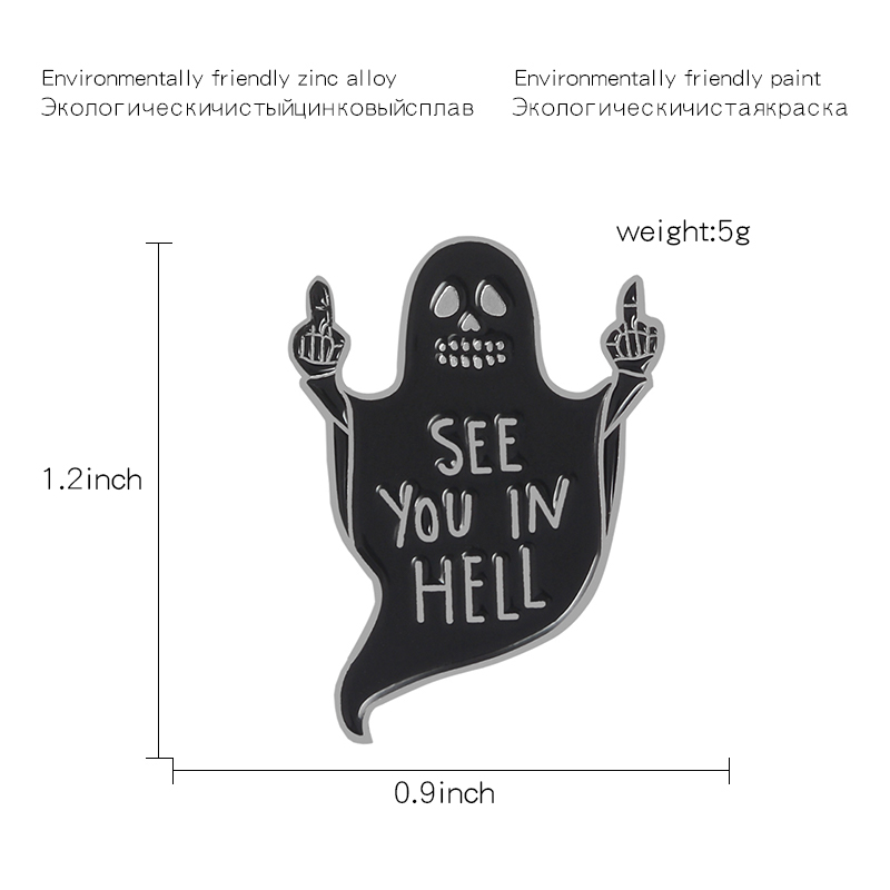 Grim reaper See You in Hell Halloween Punk Horrible Death Funny middle finger Enamel Brooches Pins For Friends