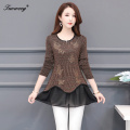New Spring Blouse O-Neck 2020 spring Full patchwork Edge Lace Blouses Shirt Butterfly Flower long Sleeve Women Shirt Fashion