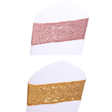 100pcs Shining Gold Silver Spandex Sequin Glitter Chair Sash Elastic Lycra Chair Bands Bow Ties Wedding Party Banquet Supply