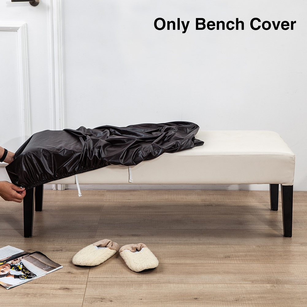 Elastic Slipcover Bedroom Washable Furniture Protector PU Leather Chair Bench Cover Waterproof Dining Room Stylish Soft Stretch