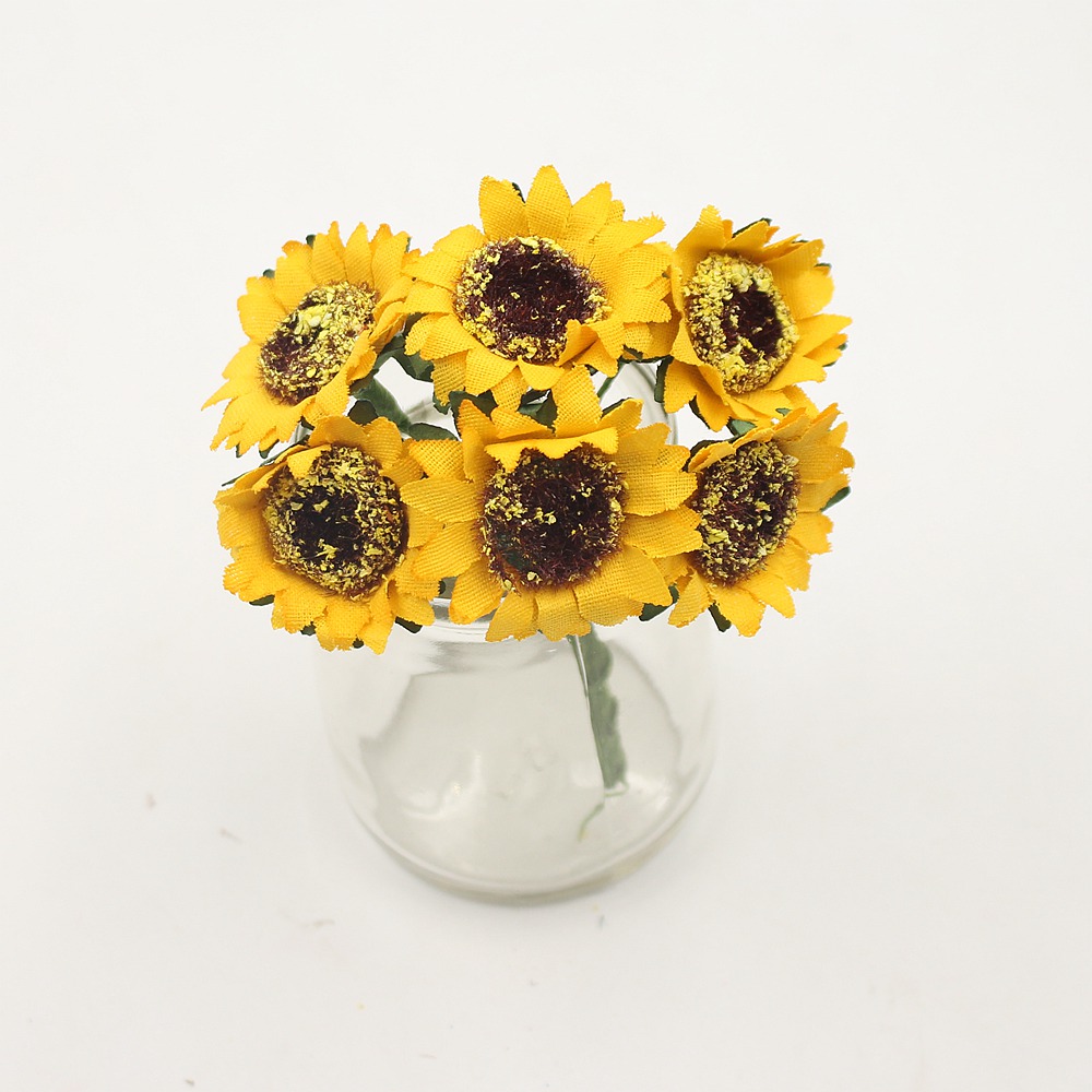 12pcs/lot 3cm Mini Silk Sunflower Gerbera Artificial Flower Wedding Dresser DIY Wreath Gift Box Cut & Clip Craft Fake Flower