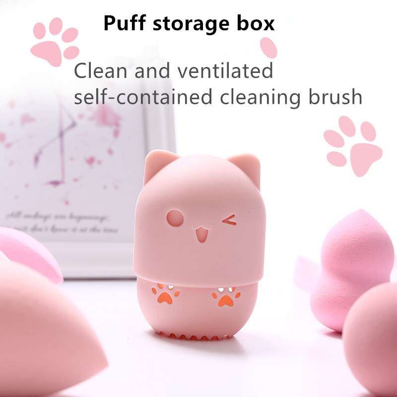 Kitten Beauty Powder Puff Blender Holder Sponge Makeup Egg Drying Case Portable Soft Silicone Cosmetic Blender Sponge Box Holder