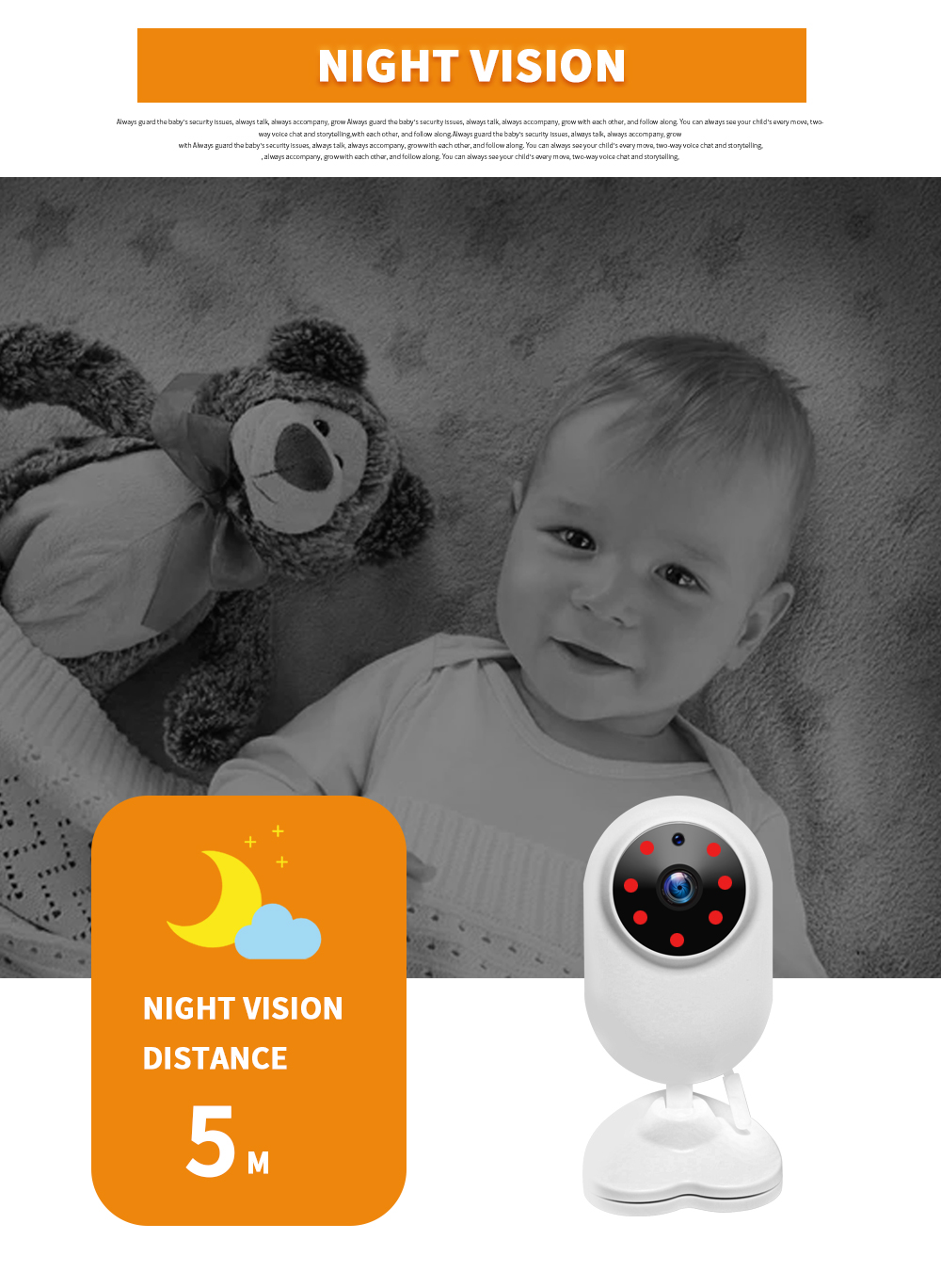 1080P 4.3 inch Screen Wireless Video Nanny Baby Monitor With Camera Security 2MP Babyfoon Temperature Monitor Night Vision