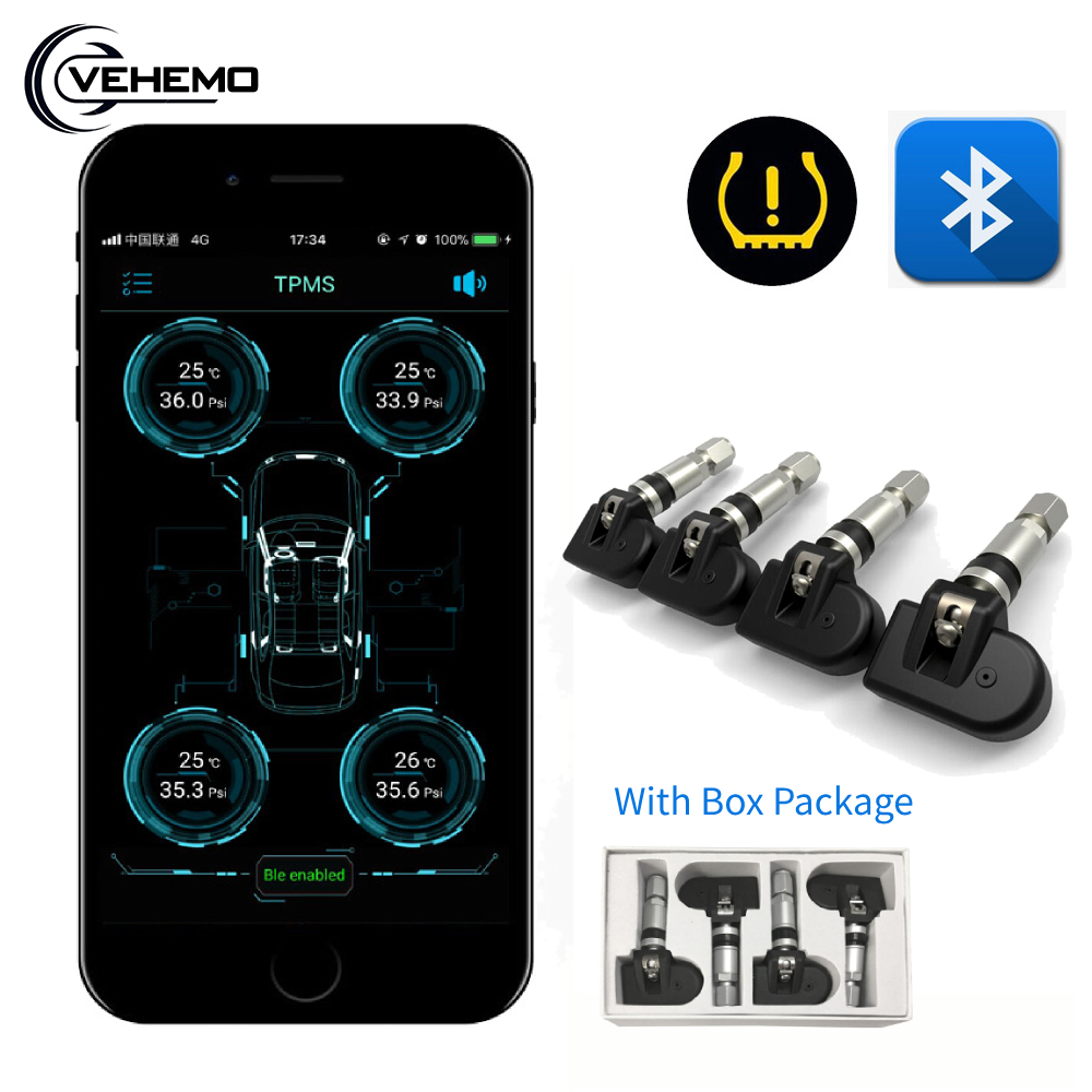 TPMS Car Tire Pressure Monitoring System Bluetooth 4.0 Low Energy Display For Phone DC 3V With 4 Internal Tire Pressure Sensor