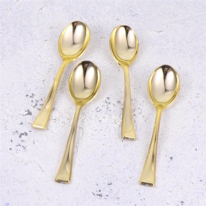 80pcs Mini Spoons Plastic Cake Spoons Disposable Dessert Spoons Ice-cream Spoons for Home Shop Party Golden