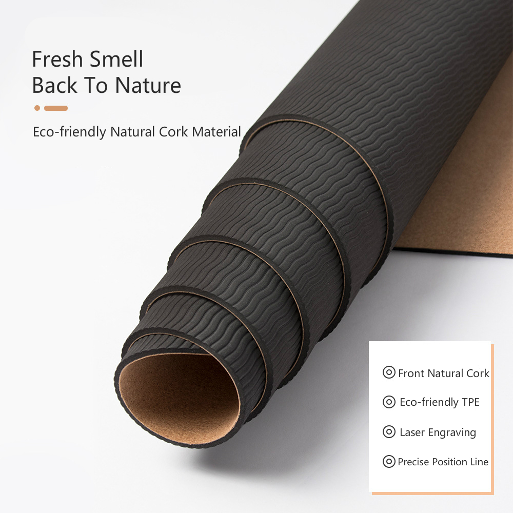 4mm Natural Cork TPE Printed Yoga Mat Non-slip Esterilla Yoga Sweat-absorbing Home Fitness Pad Gymnastics Pilates Mats With Bag