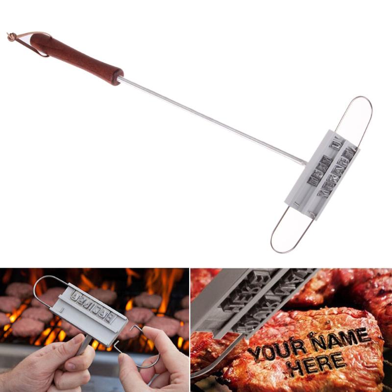 55 Letters Branding Barbecue Iron Steak Meat Burger Grill Personality Tool Sets Accessory Tool for Name Wooden Handle BBQ Tool