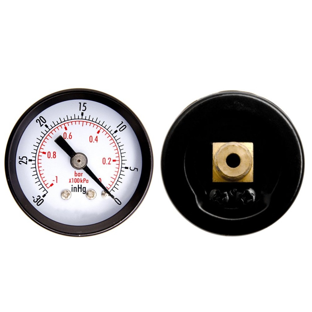 New 1-1/2" Dry Utility Mini Vacuum Pressure Gauge Blk.Steel 1/4" Center Back, -30HG/0PSI Pressure Tester Measuring Instruments