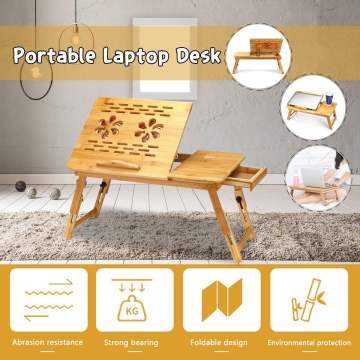 Portable Folding Bamboo Laptop Table Sofa Bed Office Laptop Stand Desk With Cooling Fan Bed Table For Computer Notebook Books