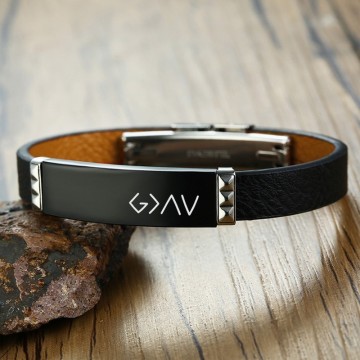 Adjustable Leather Bracelet Men's Black Stainless Steel Personalized God Is Greater Than The Highs And Lows Women DIY Wrist DIY