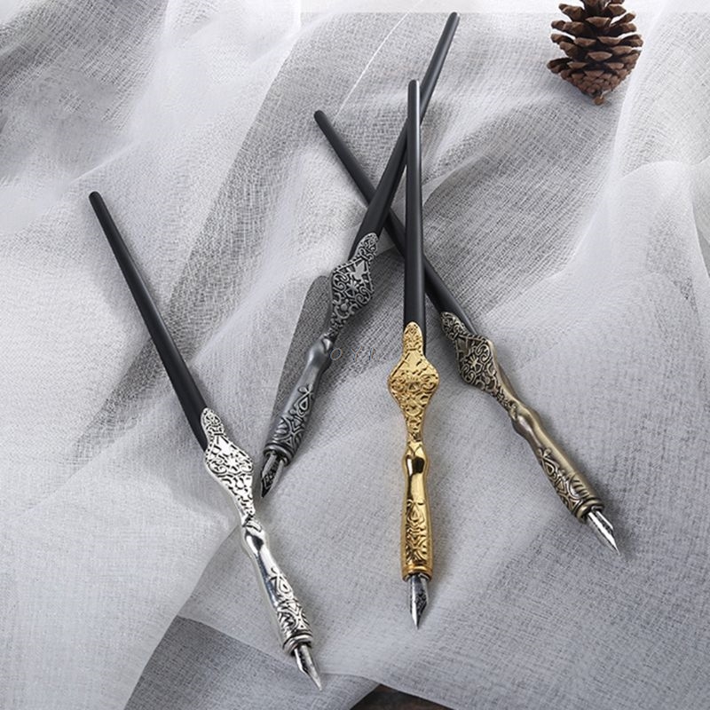 1PC Metal Carved Craft Script Antique Dip Pen Oblique Calligraphy Pen Holder Luxury, high-end, European style