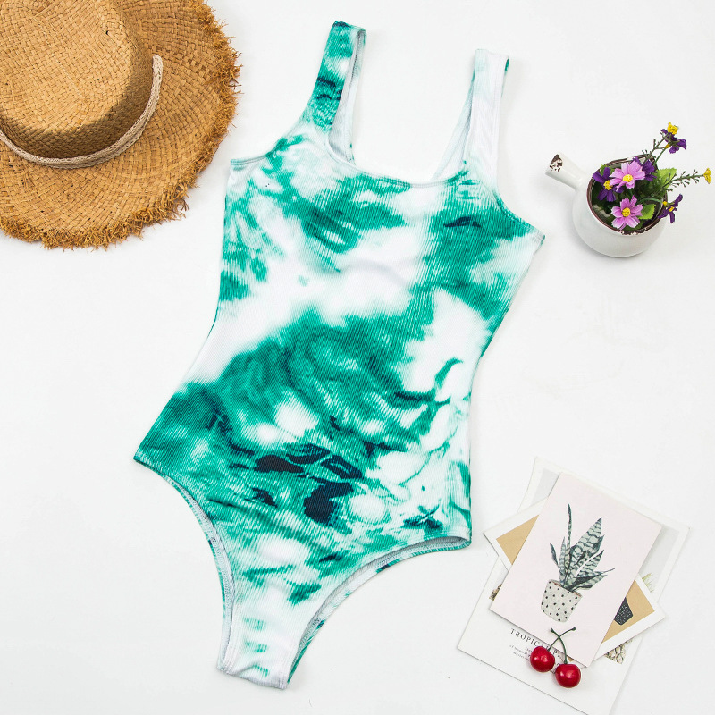 Mossha Sport tie dye swimsuit 2021 High cut swimwear women Vintage ribbed swimsuit Plus XL size bathing suit Sexy monokini New