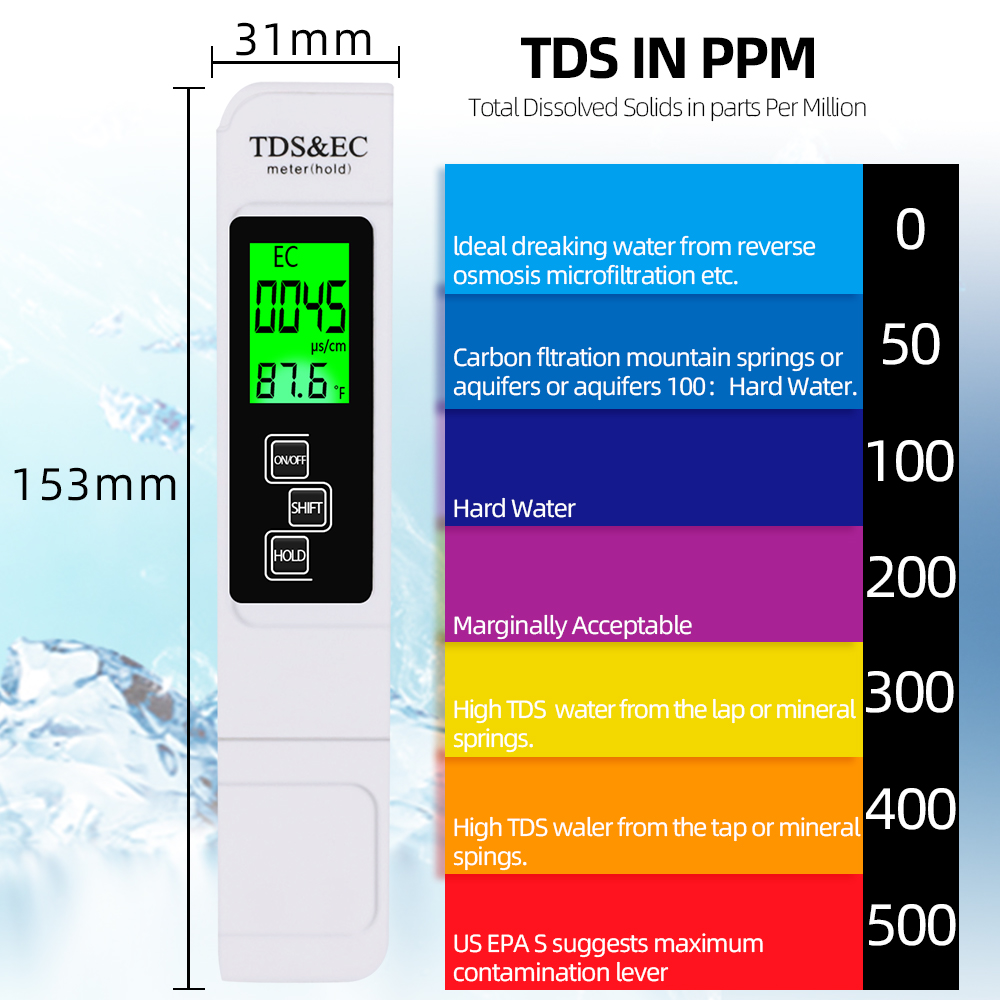 3 In1 TDS/Temp/EC Meter TDS&EC Tester 0-9990ppm Conductivity Detector Water Quality Monitor Purity Measure Tool for Pool 20%OFF