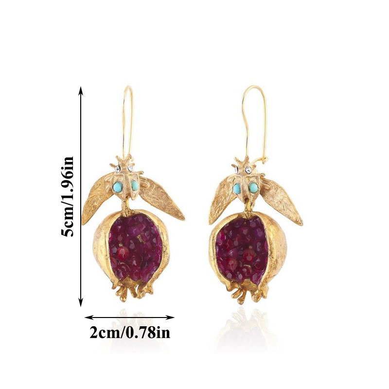 Vintage earring Fruit Fresh Red Garnet Earrings Pendant Necklace Gold Color Resin Stone Pomegranate Jewelry Gift For Women Gifts
