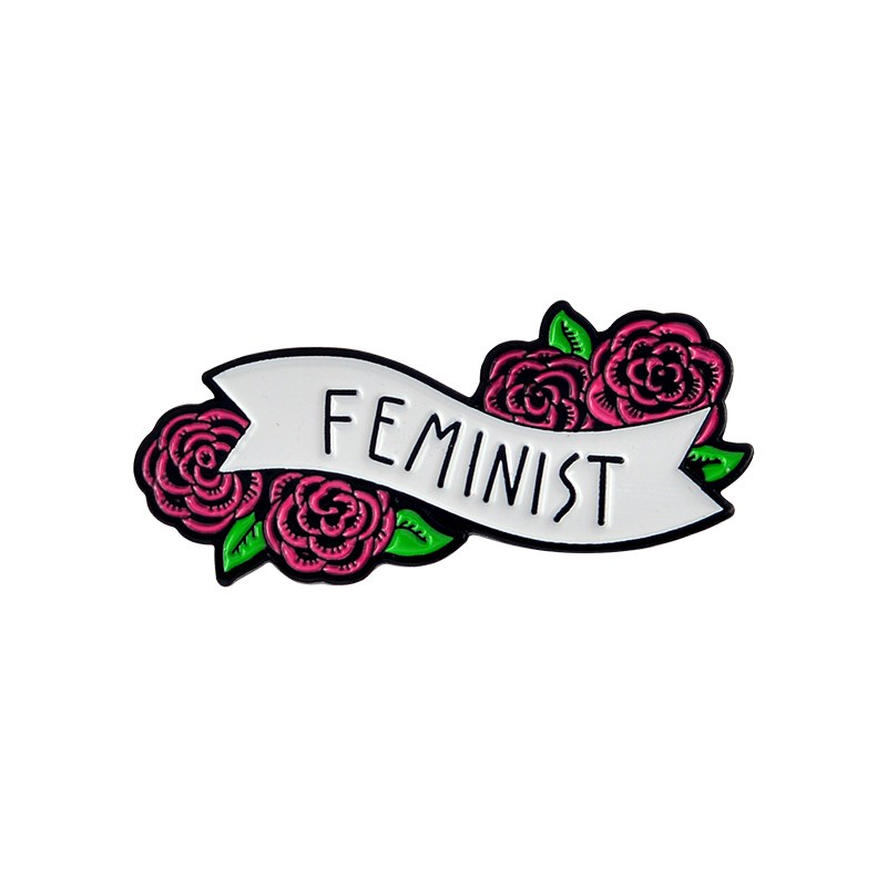 Elegant Red Rose pin Rose to send beauty" Feminist "Badges Lapel Brooch Enamel pin denim bag cap Jewelry Gift for Women girls