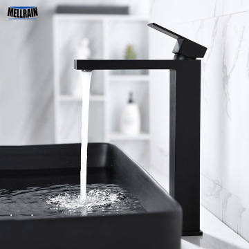 Simple Square Black Bathroom Tap Soild Brass Basin Faucet Single Hole Deck Mounted High Quality Chrome Water Mixer