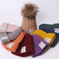 Women Warm Knitted Beanies Cap Hat Real Fur Pom Pom Ball Thick Women's Solid Color Skullies Hats Outdoor Female Casual Ski Caps
