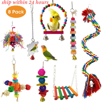 8PCS Parrot Toys Birds Swing Toys Bird Chewing Toys Birds Cage Toys Suitable for Small Parakeets Macaws, Parrots, Love Birds